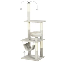 PawHut Arbre à chat griffoir arbre à grimper stable à plusieurs niveaux centre d'activités hauteur 140 cm gris(m-1)