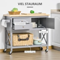 HOMCOM Küchenwagen mit Schubladen, Schrankfach 108 x 45 x 89cm Grau+Natur(m-4)