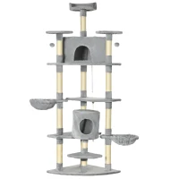 PawHut Árbol Rascador para Gatos 200 cm Torre para Gatos con 2 Cuevas 2 Hamacas Cama Postes de Sisal 60x60x200 cm Gris(m-11)