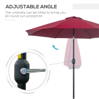 Outsunny 2.7M Garden Parasol Umbrella with Glass Fibre Ribs and Aluminium Frame, Tilting Sun Shade Shelter Canopy, Wine Red(m-4)