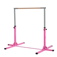HOMCOM Height Adjustable Gymnastics Horizontal Bar for Kids, Children Junior Kip High Bar Fitness, Pink(m-11)