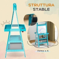 AIYAPLAY Lavagna per Bambini con Cavalletto 3 in 1, Rotolo di Carta e 2 Contenitori, in Legno, 59x48x118 cm, Blu(m-7)