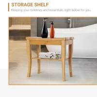 HOMCOM 45cm 2-Tier Slatted Shower Bench Storage Seat w/ 4 Legs Comfortable Safe Bathroom Stool Spa Bath Organiser(m-8)