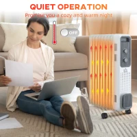 HOMCOM 2000W Oil Filled Radiator, 9 Fin, Portable Electric Heater with 3 Heat Settings, Safety Cut-Off and Wheels, White(m-4)