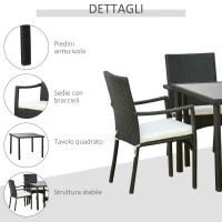 Outsunny Set 4 Sedie da Giardino e Tavolo con Ripiano in Vetro, Arredamento da Esterno in Rattan PE e Metallo, Nero(m-5)