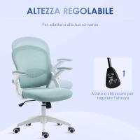 Vinsetto Sedia da Ufficio Ergonomica con Schienale a Rete e Altezza Regolabile, 65.5x61.5x88-97.5cm, Azzurro(m-4)