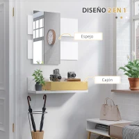 HOMCOM Muebles de Entrada Recibidor con Espejo y Cajón Estilo Moderno para Pasillo 75x4x70 cm y 75x29x20 cm Blanco(m-4)
