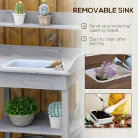 Outsunny Pflanztisch Gärtnertisch Blumentisch mit Wanne Garten Tannenholz Grau 117 x 45 x 121 cm(m-4)