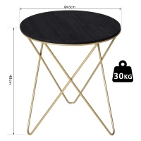 HOMCOM Round Coffee Table, Sofa End Table with Metal Crossed Legs, Modern Living Room Table - Black, Gold Tone (Φ43cm)(m-3)
