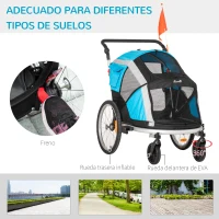 PawHut Remolque de Bicicleta para Perros Plegable 2 en 1 Carrito para Perros de Aluminio con Mango Ajustable Bandera y 6 Reflectores Carga Máxima 40 kg 150x82x98 cm Azul(m-6)