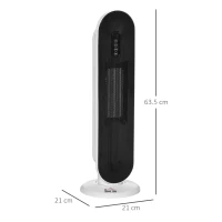 HOMCOM Ceramic Space Heater, Indoor Tower Heater with 2 Heat, Oscillation, Remote Control, Timer, Tip-Over & Overheating Protection, 1200W/2000W, White(m-3)