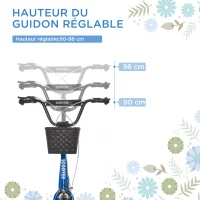 HOMCOM Trottinette patinette Enfant Grandes Roues pneumatiques Guidon réglable Frein AV-AR Garde-Boue béquille Panier métal Bleu Noir(m-4)
