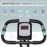 HOMCOM Bicicleta Estática Plegable Resistencia Magnética Ajustable de 8 Niveles con Sensor de Pulso Pantalla LCD Sillín Regulable Respaldo Bandas para Entrenamiento en Casa 107x53x107 cm Negro(m-4)