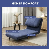 HOMCOM 2-in-1 Schlafsessel Gästebett, verstellbare  Kopfstütze Cord-Optik 82 cm x 8 cm x 83 cm Blau(m-6)