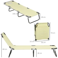 Outsunny Set of Two Metal Frame Folding Sun Loungers - Beige(m-3)