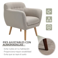 HOMCOM Butaca Moderna con Patas de Madera Sillón Individual estilo Nórdico Acolchado para Salón Dormitorio 71x62x78 cm Beige(m-6)
