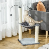 PawHut 83cm Cat Tree Tower for Indoor Cats w/ Sisal Scratching Post Hammock Hanging Toy Activity Centre - Grey(m-2)