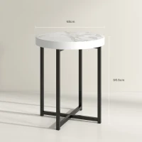 HOMCOM Set of 2 Round Side Table with Metal Legs, Modern End Table Bedside Table for Living Room, Bedroom, White(m-3)