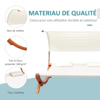 HOMCOM Bain de Soleil transat Design 2 Places tétières & Pare-Soleil Inclus Bois mélèze pré-huilé Polyester crème(m-6)