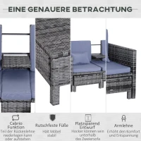 Outsunny Gartengarnitur, Sitzgruppe, 3-tlg., Outdoor-Sofa, 2 Hocker, 2-5 Personen, Sitzkissen, Rattanoptik, grau(m-5)