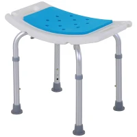 HOMCOM Siège de Douche réglable en Hauteur Tabouret de Douche Ergonomique Pieds antidérapants Charge Max. 135 Kg alu HDPE Blanc Bleu(m-10)
