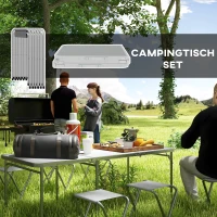 Outsunny Picknick-Set Klapptisch mit Stühlen Campingtisch mit Stühlen, klappbar, 180 cm x 60 cm x 70 cm, Silber(m-4)