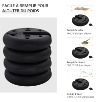 Outsunny Lot de 4 lestages pour parasols dalles de parasol rond pour tonnelle barnum tente à remplir avec 20 kg d'eau / 16 kg de sable dim. Ø 25 x 6H cm HDPE noir(m-5)