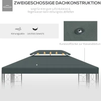 Outsunny Ersatzdach für Metallpavillon 3x4m wasserabweisend Pavillondach mit Doppeldach, Ersatzbezug für Gartenpavillon Partyzelt Gartenzelt Polyester Kohlegrau(m-6)