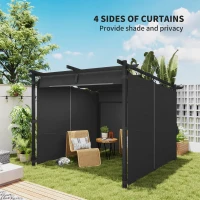 Outsunny 3 x 3 m Retractable Roof Pergola, with Curtains - Dark Grey(m-5)