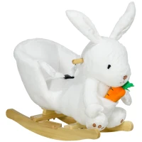 HOMCOM Kids Rabbit-Shaped Rocking Horse, with Safety Belt, Realistic Sounds, for Ages 18-36 Months - White(m-1)