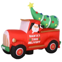 HOMCOM Babbo Natale su Camion Gonfiabile Gigante 180cm con Luci a LED, Impermeabile e Luminoso, da Esterno o Interno(m-1)