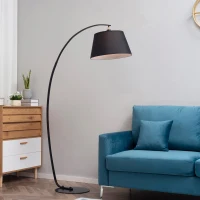HOMCOM Lampadaire à arc design contemporain lampe arceau moderne douille E27 40 W interrupteur à pédale inclus abat-jour tissu base ronde métal 100 x 43 x 177 cm marron et gris(m-2)