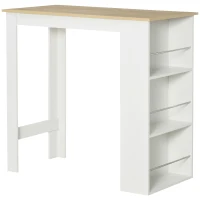 HOMCOM Tavolo da Bar con 3 Mensole e Barre Protettive, in Acciaio e Truciolato, 112x57x106 cm, Bianco(m-1)
