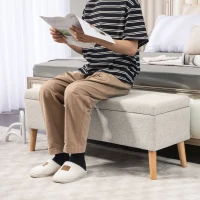 HOMCOM Sitzbank mit Stauraum, bis 220 kg, Leinenoptik, 110x39x45cm, Beige(m-8)