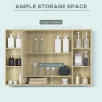 kleankin LED Bathroom Mirror Cabinet, Wall Mounted Dimmable Brightness Medicine Cabinet with Adjustable Shelf and Mirrored Door, Memory Function, USB Charge, Natural(m-5)