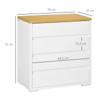 HOMCOM Cómoda Moderna con 4 Cajones Mueble Cajonera de Madera para Dormitorio Salón Habitación 70x37x75 cm Blanco y Natural(m-3)