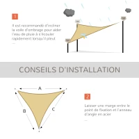 Outsunny Voile d'ombrage Triangulaire Grande Taille 4 x 4 x 4 m polyéthylène Haute densité résistant aux UV Coloris sable(m-5)