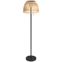 Outsunny Solarlampe, dimmbar, warmweißes Licht, Metallrahmen, Bambus-Schirm, Ø39 x 153 cm, Schwarz/Natur(m-1)