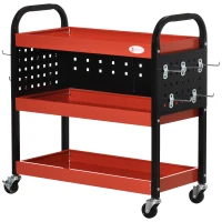 DURHAND 3 Tier Shelf Tool Cart Storage Trolley Wheel Cart for Garage Workshop Warehouse DIY Tool with 10 Hooks 100 kg Red(m-11)