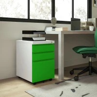 Vinsetto 3 Drawer Filling Cabinet, Mobile Metal File Cabinet with Anti-tilt Design for Letter, A4, Legal Size, Green(m-10)