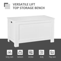 HOMCOM Lift Top Storage Chest Toy Box Organizer with Lid and Safety Hinges for Bedroom Entryway Living Room - White(m-7)