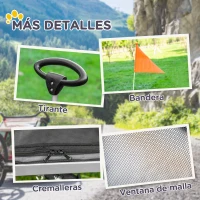 PawHut Remolque de Bicicleta para Perros 2 en 1 Carrito para Mascotas con Enganche Cubierta Enrollable Cinturón de Seguridad Bandera y Reflectores 130x64x97 cm Gris y Verde(m-9)