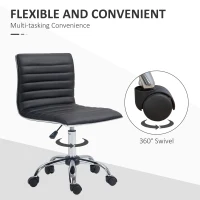 HOMCOM Armless Task Desk Chair, Swivel Office Chair with Faux Leather, Adjustable Seat Height, Chrome Base, Wheels for Home, Black(m-6)