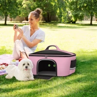 PawHut Borsa Trasportino per Cani e Gatti con 2 Porte a Cerniera, 50x35x36cm, Rosa(m-2)