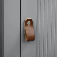 kleankin Meuble de salle de bain sur pied avec placard à 2 niveaux étagère réglable poignées en similicuir 32 x 30 x 80 cm gris(m-9)