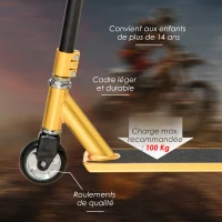 HOMCOM Trottinette freestyle pro rotation à 360 degré résistante aux acrobaties et sauts châssis en aluminium 83 cm de hauteur roues de 100 mm(m-5)