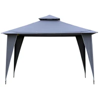 Outsunny Pavillon Partyzelt mit Doppeldach 3,45x3,45x2,68m Festzelt Gartenlaube Metall Polyester Grau(m-10)