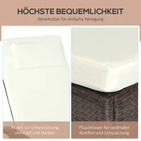 Outsunny Sonnenliege Polyrattan Gartenliege mit 5-Fach verstellbarer Rücklehne, Polsterauflage, Rollen, Kissen, 160 kg belastbar Relaxliege Liegestuhl für Garten, 200x73x30-103cm, Kaffeebraun(m-5)