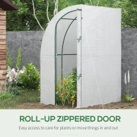 Outsunny Outdoor Walk-In Lean to Wall Greenhouse with Zippered Roll Up Door and PE Cover, 143L x 118W x 212Hcm, White(m-6)