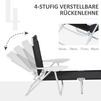 Outsunny Liegestuhl Sonnenliege Klappbare Strandliege 4-stufige Gartenliege Netzstoff Schwarz 186 x 66 x 80 cm(m-7)